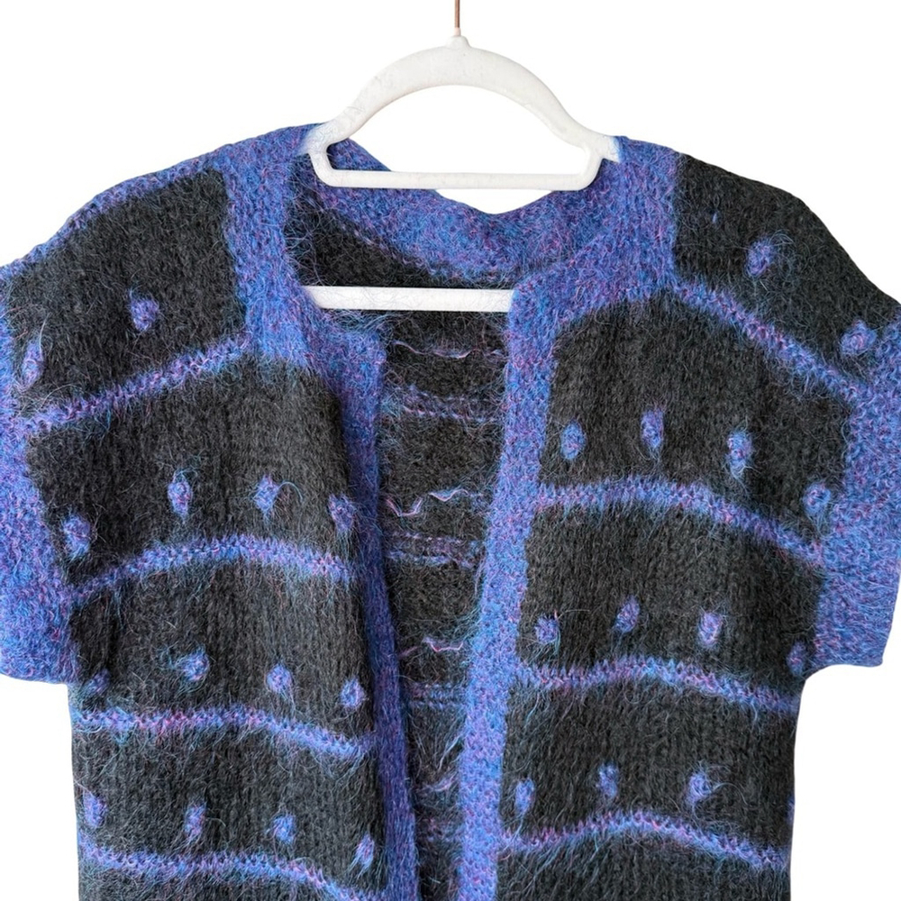 Handmade Purple and Black Open Cardigan Sweater Size S M Boho Knit Cottagecore - Picture 4 of 9